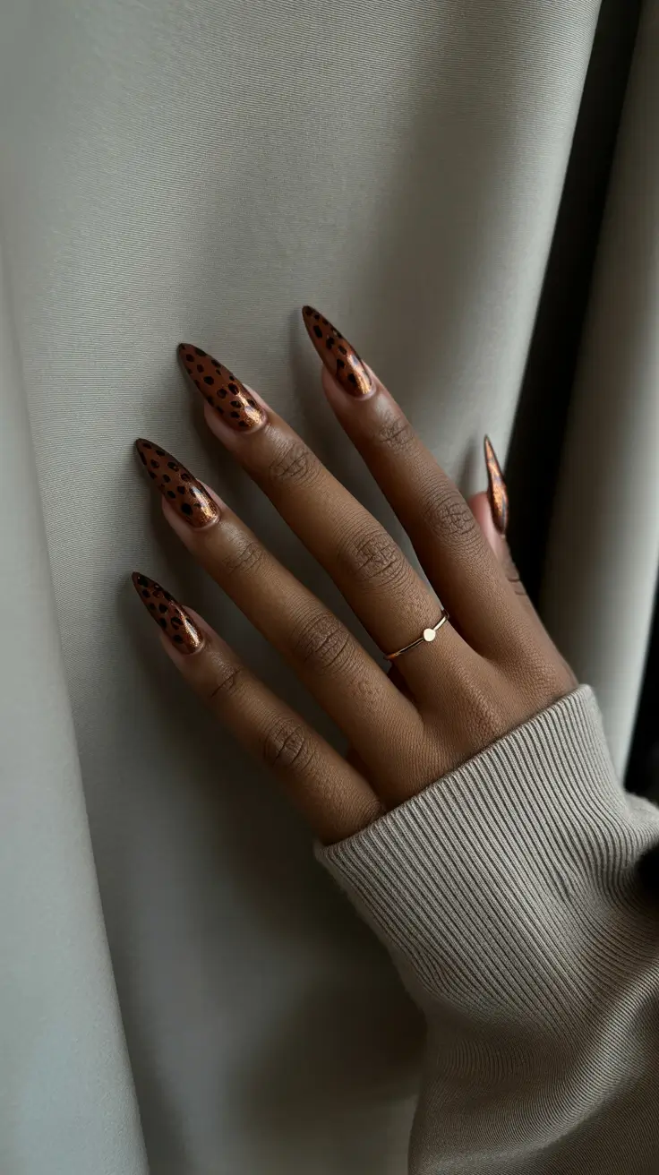 Cozy Fall Nails October 2025 Design Ideas Bronzed Leopard Almonds