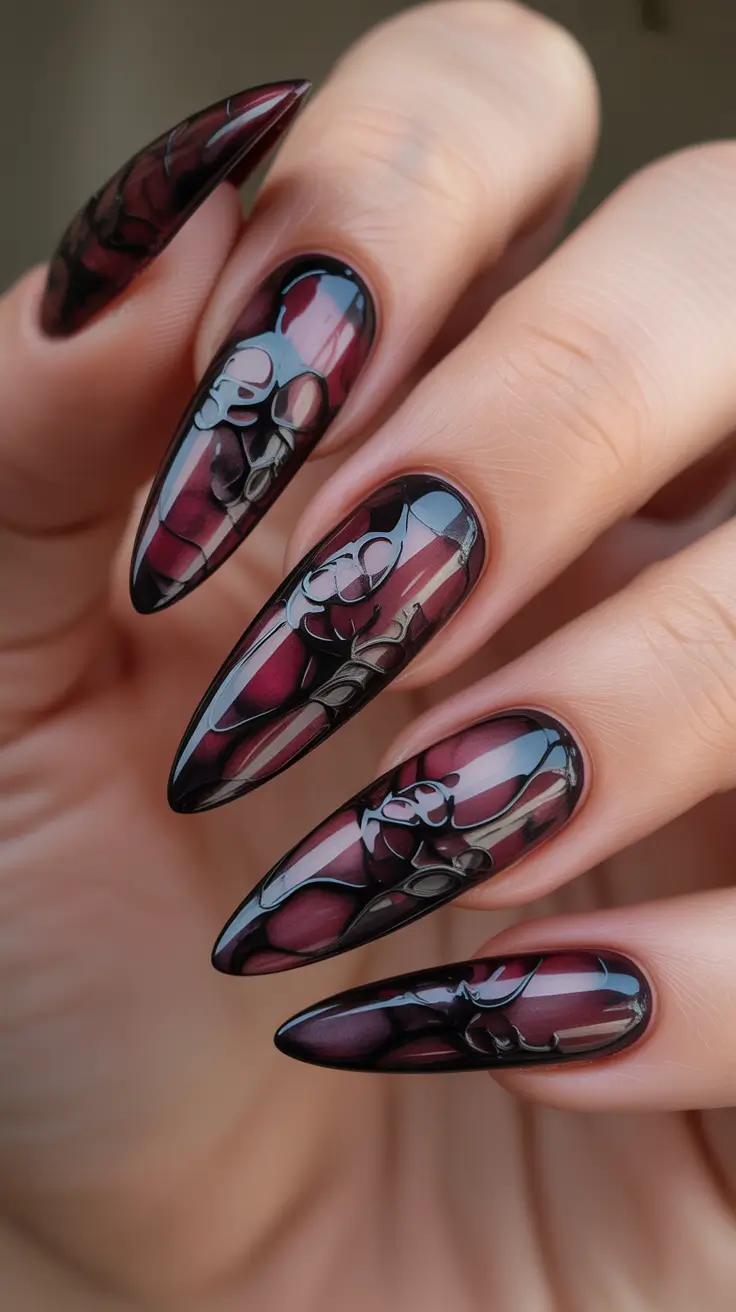 Cozy Fall Nails October 2025 Design Ideas Deep Wine Glass Art