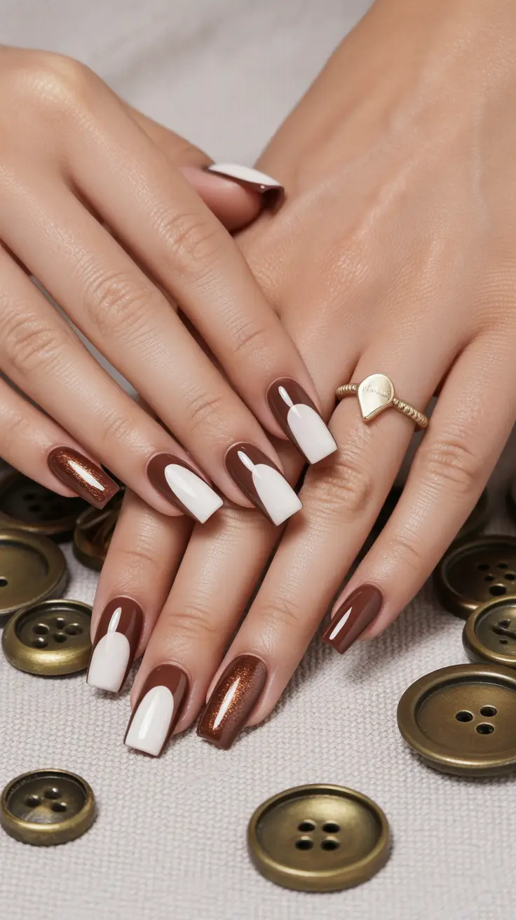 Cozy Fall Nails October 2025 Design Ideas Coffee-and-Cream Long Squares