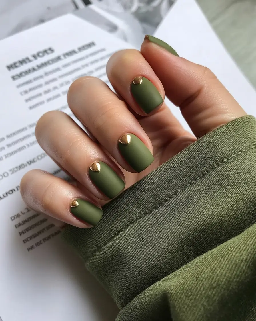 Cozy Fall Nails October 2025 Design Ideas Olive Green Matte Minimalism
