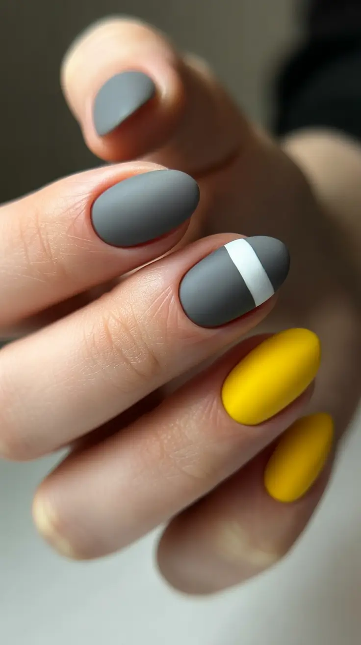 Cozy Fall Nails October 2025 Design Ideas Bold Yellow Meets Soft Gray