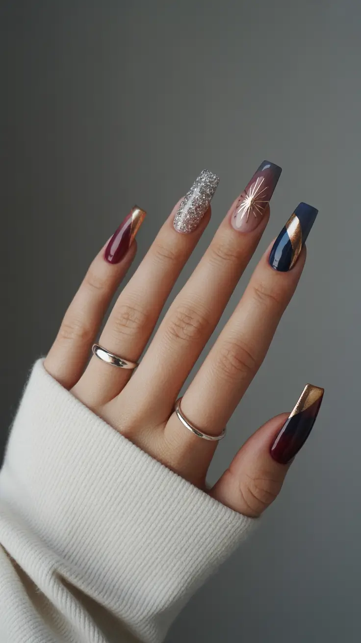 Cozy Fall Nails October 2025 Design Ideas Glam Metallic and Glitter Accents
