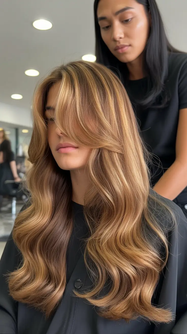 October hair color 2025 Golden Money Piece Waves