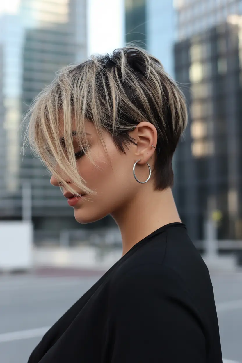 October hair color 2025 Pixie with Blonde Accents