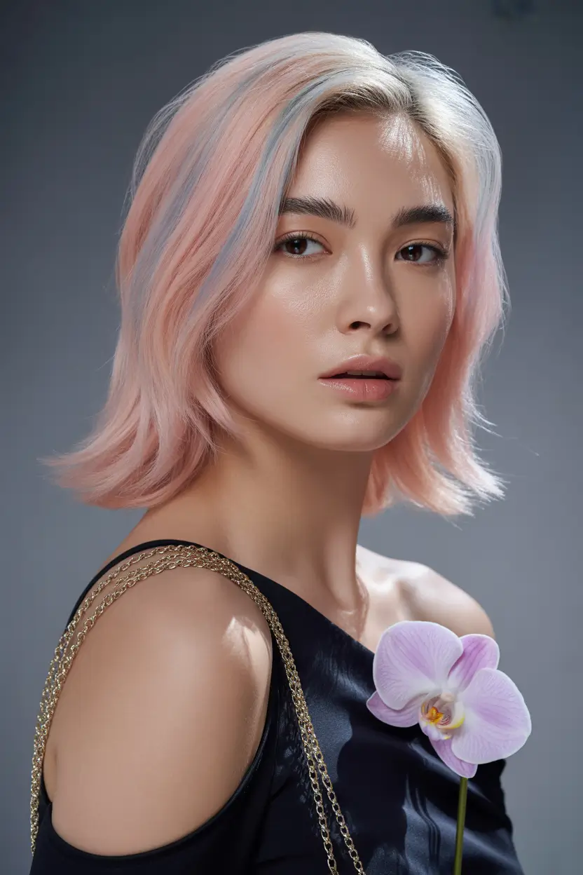 October hair color 2025 Soft Pastel Blend with Peachy Glow