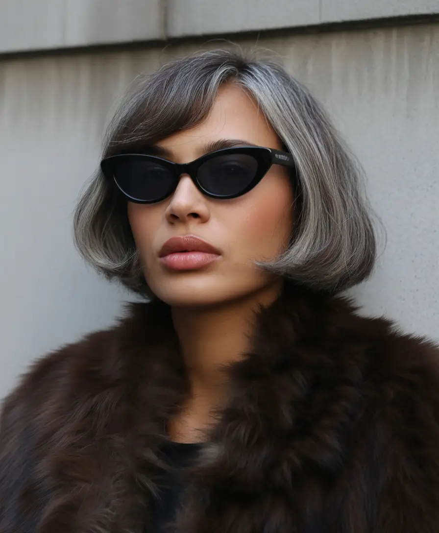 October hair color 2025 Frosted Silver Bob