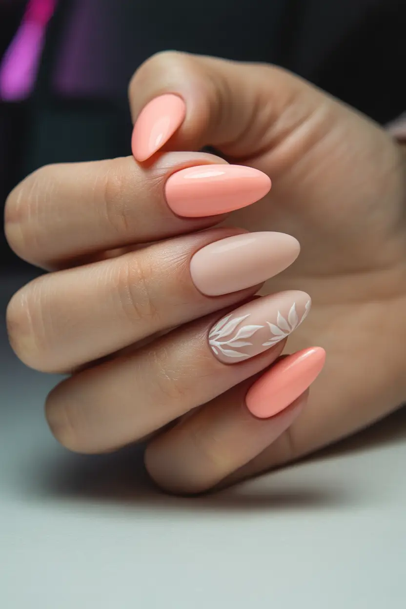 Peachy Soft with Delicate Leaf Art + cute and fun fall nails 2025