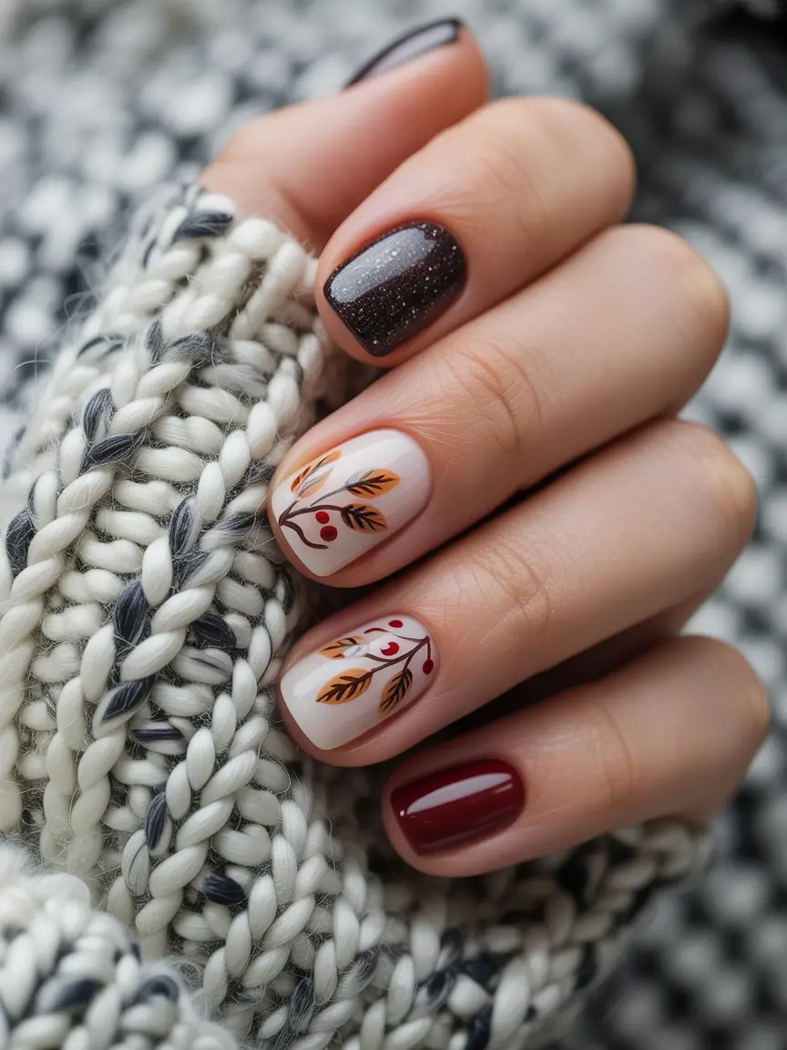 ideas for short nails Sweater Weather Neutrals with a Hint of Sparkle