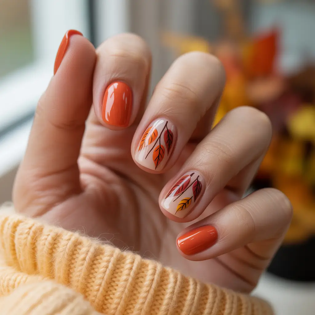 simple design Glossy Leaf Trails in Tangerine and Spice