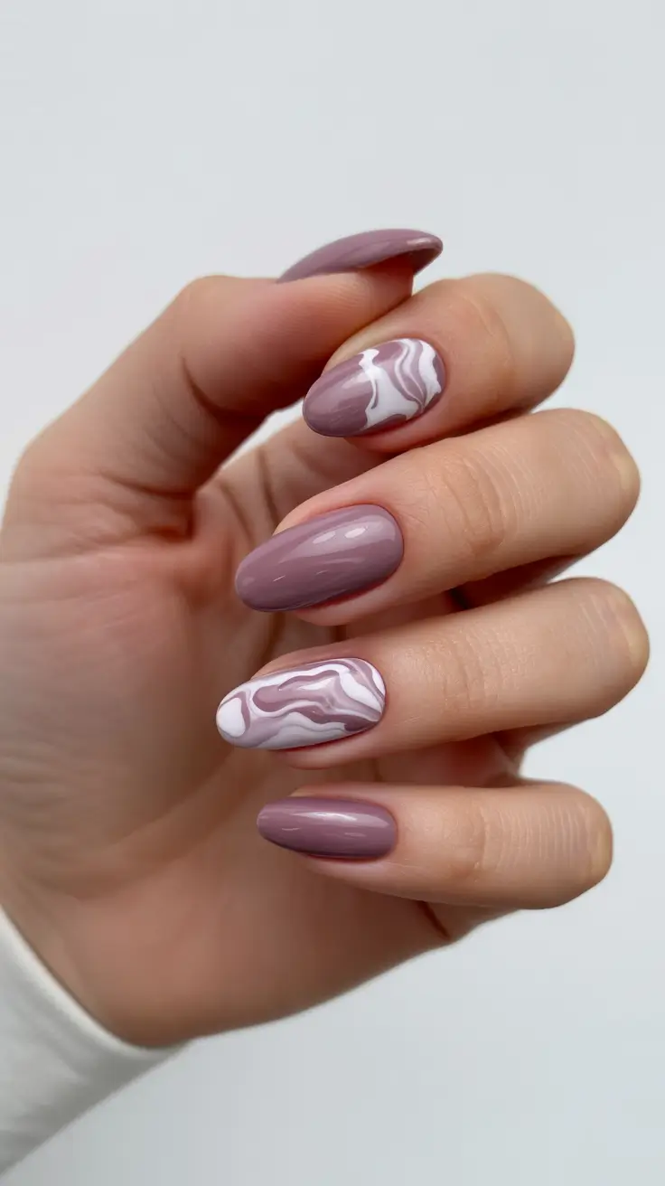 Mauve Marble with a Glossy Finish + cute and fun fall nails 2025