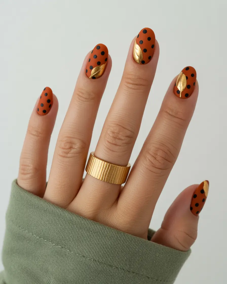 Spiced Dot Chic with Gold Leaf + cute and fun fall nails 2025