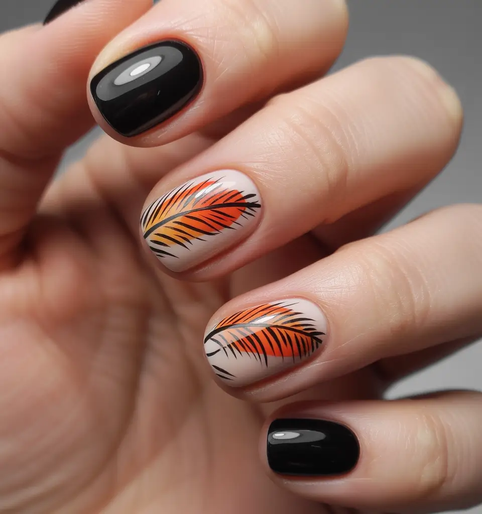 dark fall nails 2025 fiery autumn feathers