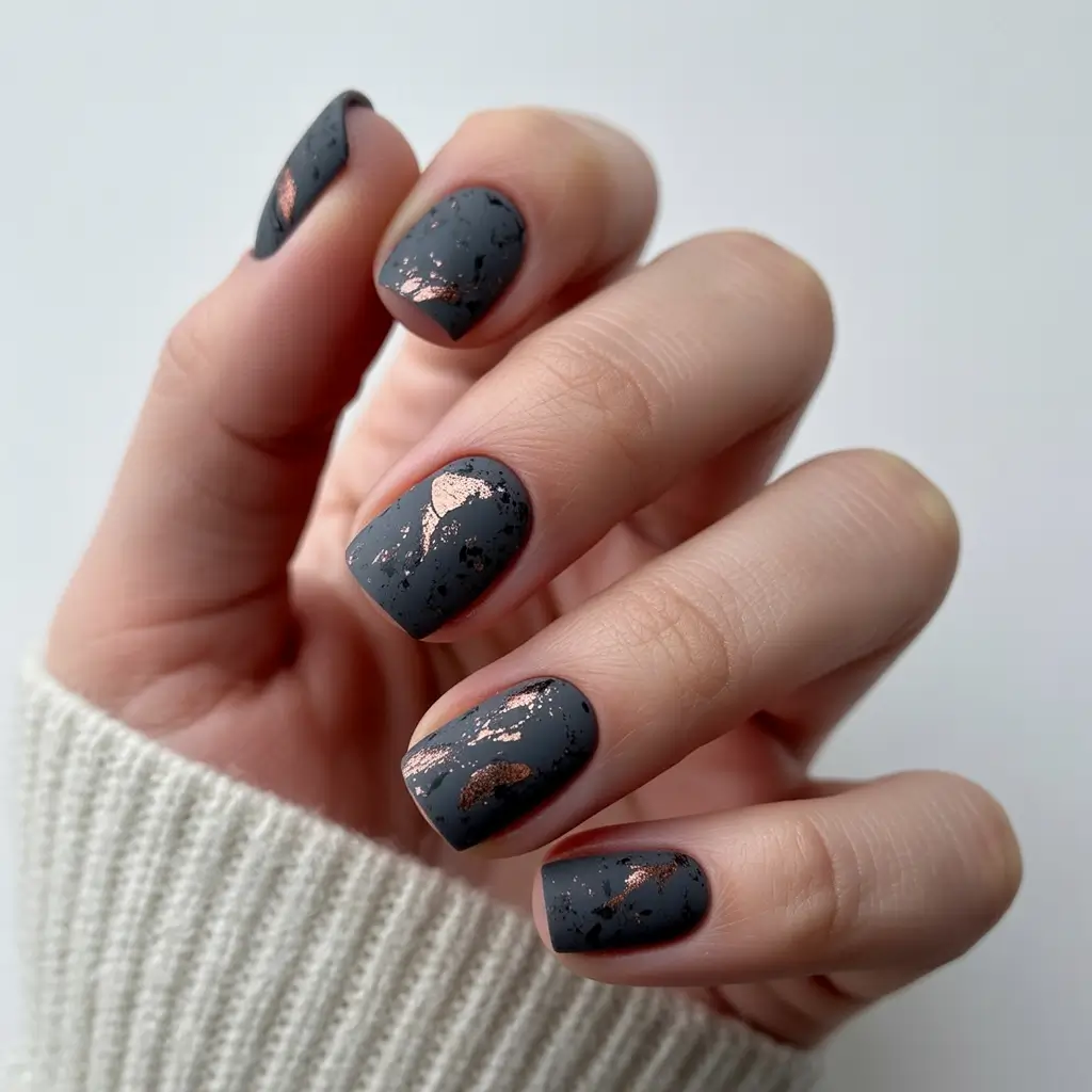 dark fall nails 2025 smoky marble with metallic sparks