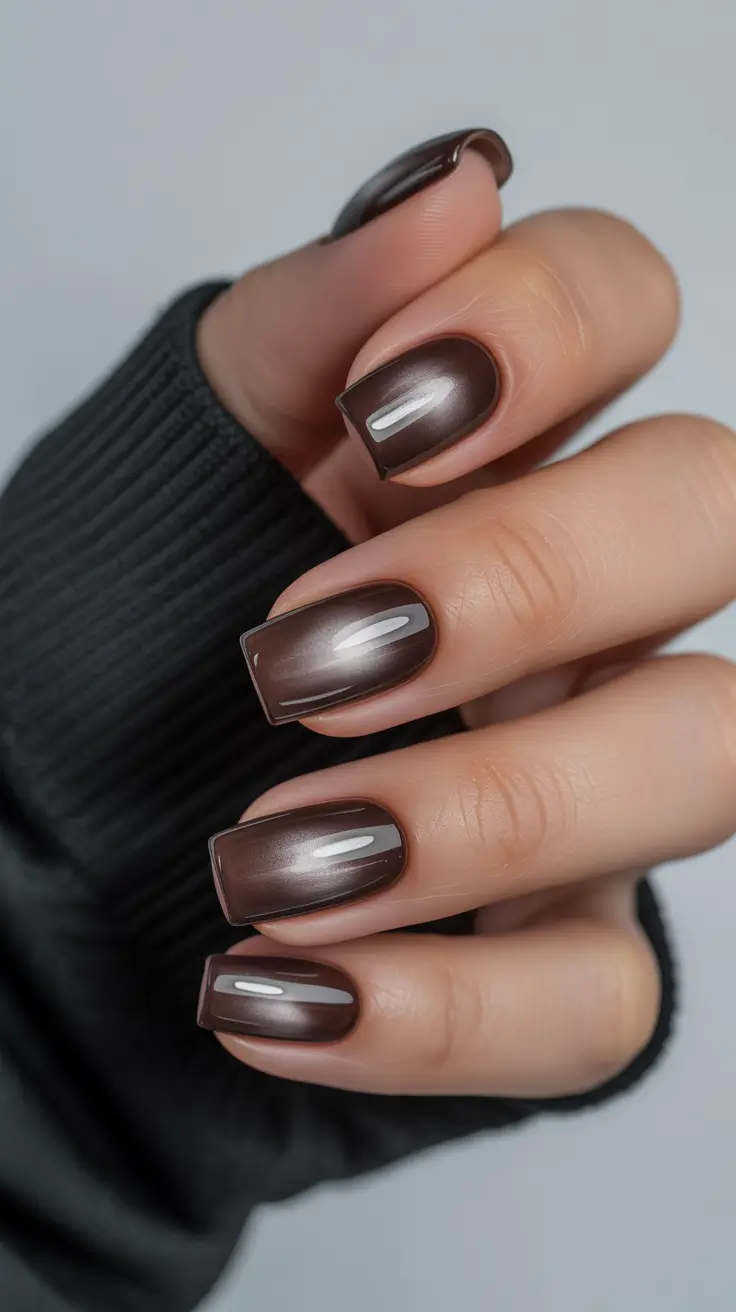 dark fall nails 2025 Smoky Chrome in Mocha Tones