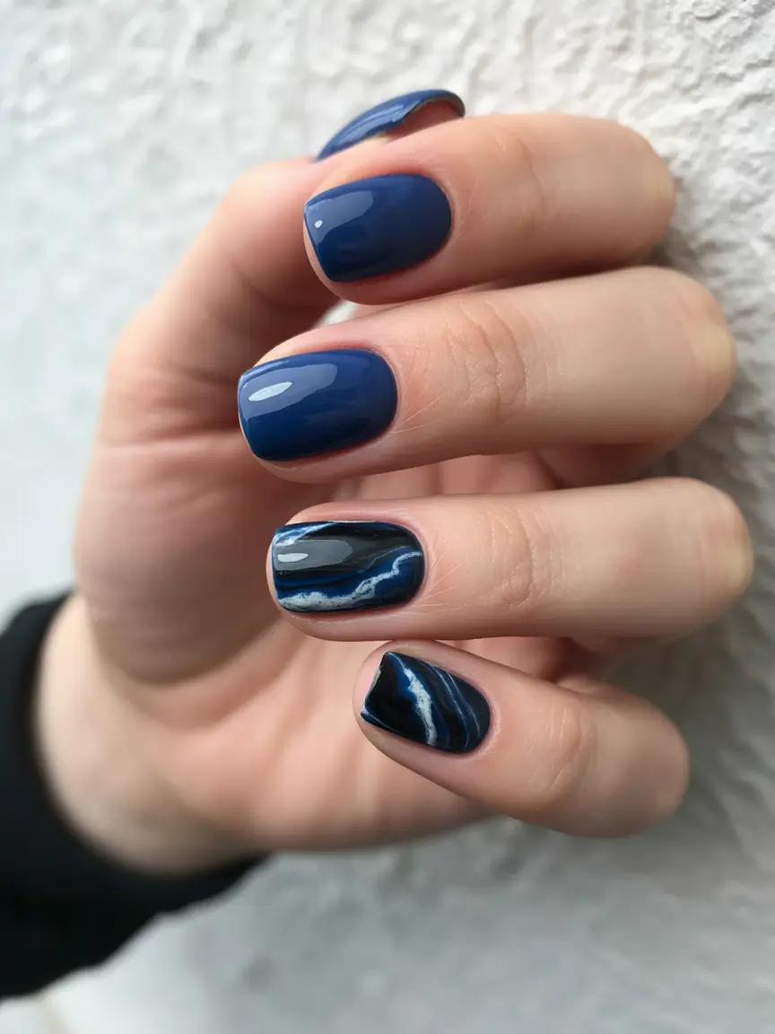 dark fall nails 2025 Blue Marble Illusion