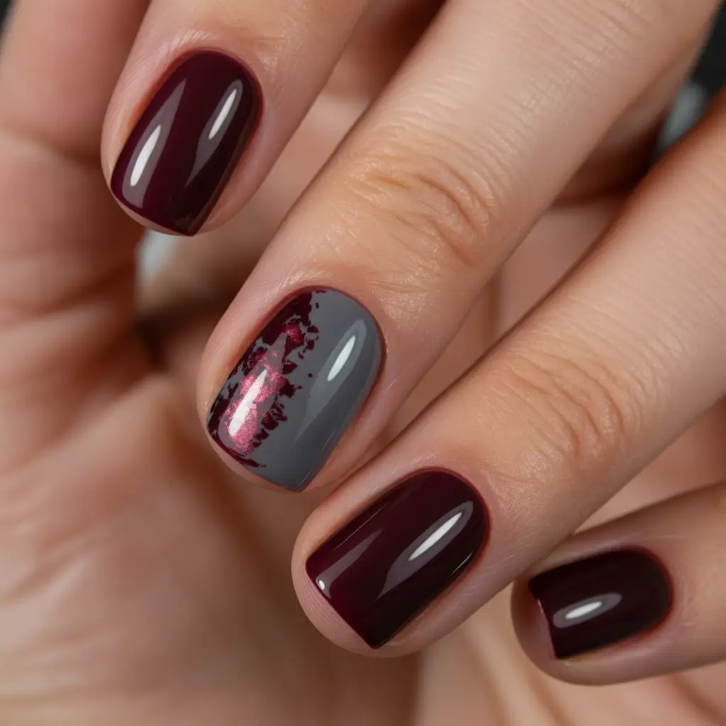 dark fall nails 2025 burgundy meets slate contrast
