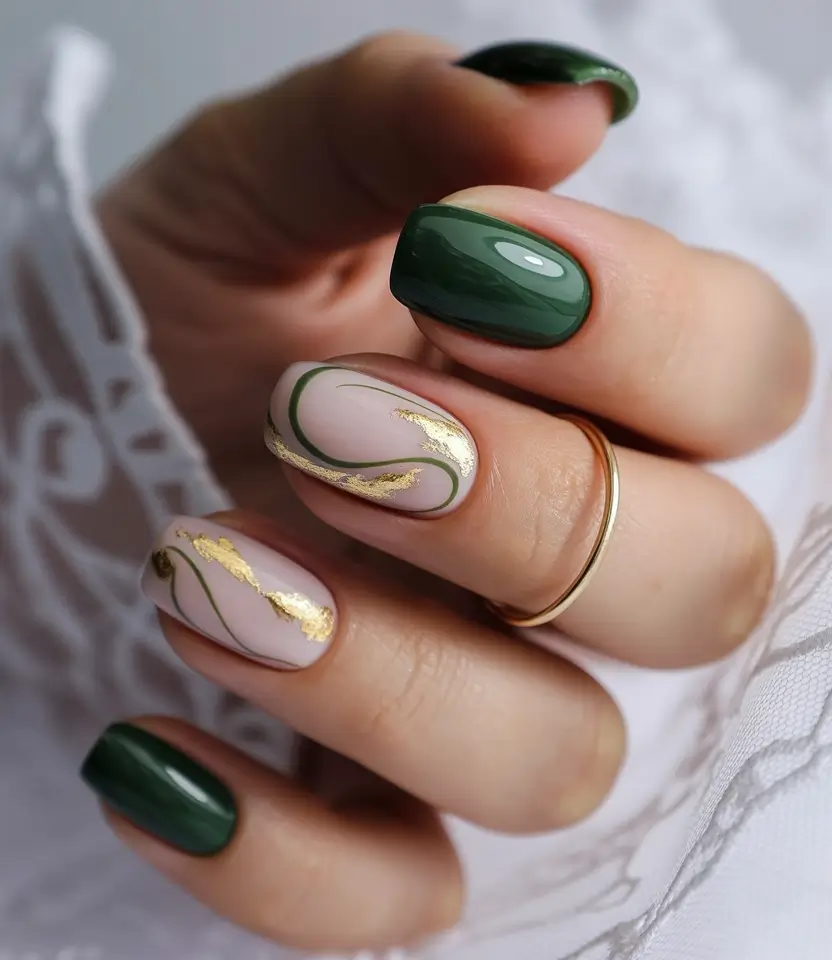 dark fall nails 2025 evergreen touch with golden accents