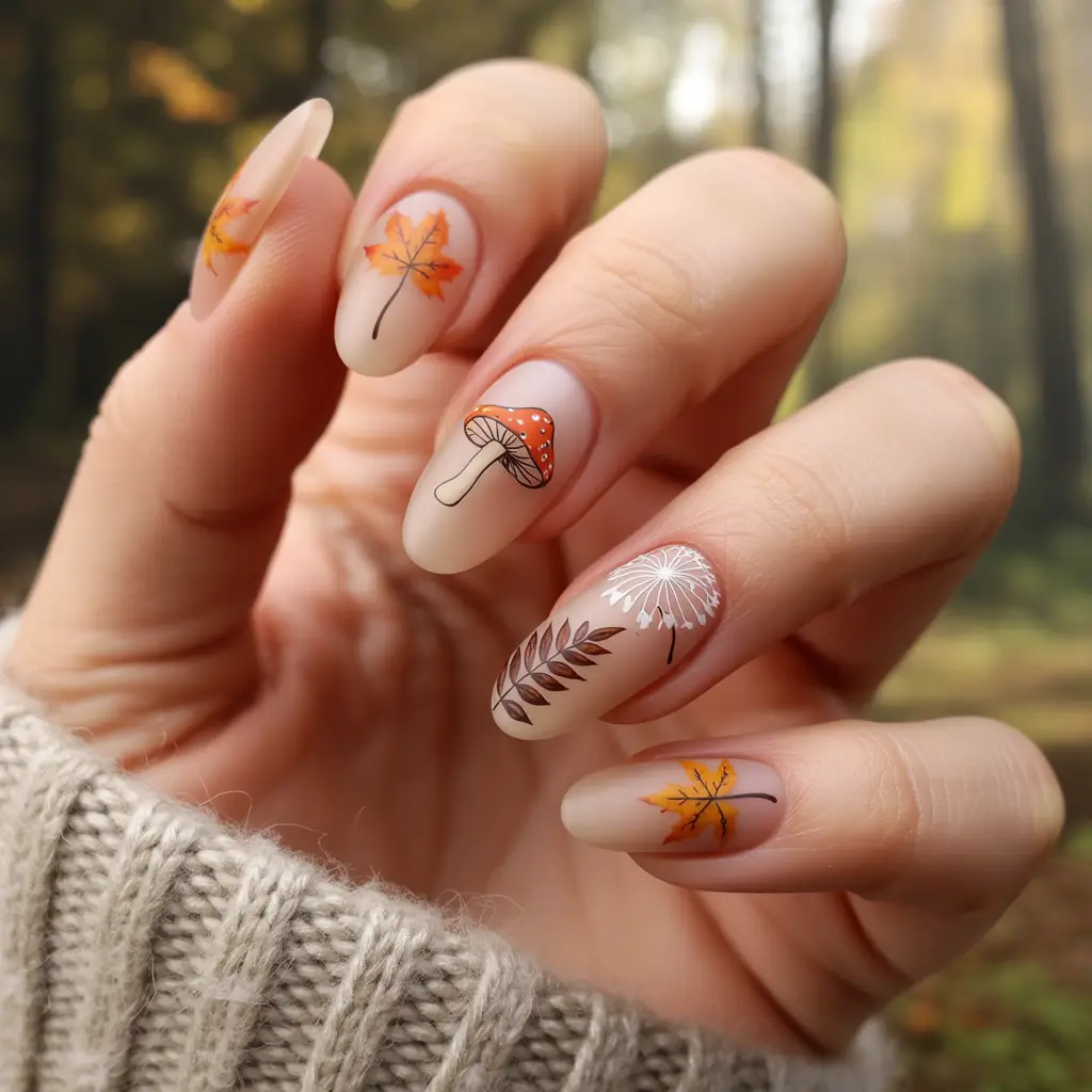 early fall nails ideas 2025 Woodland Whisper with Matte Neutrals