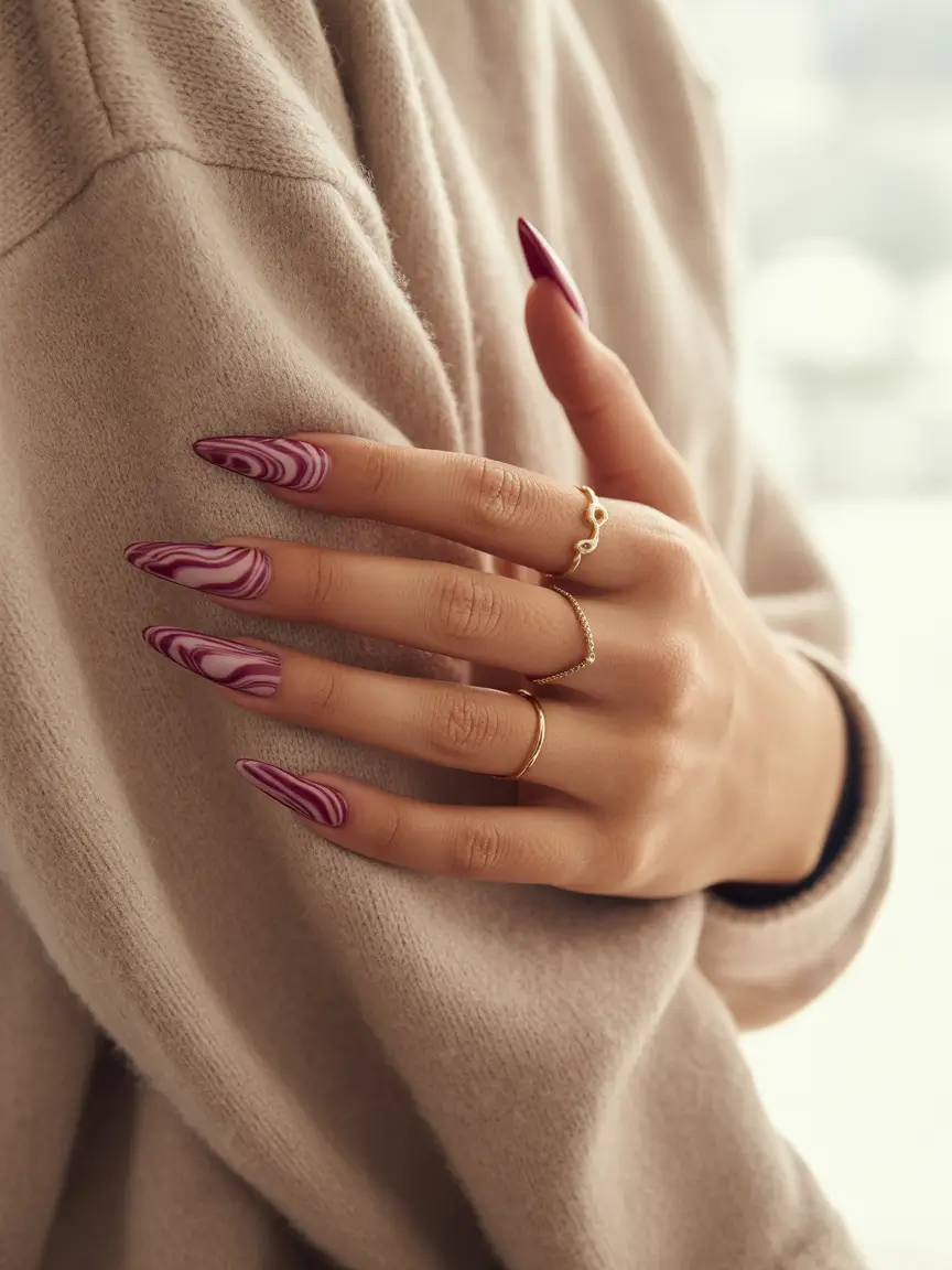 early fall nails ideas 2025 Plum Marble Sophistication