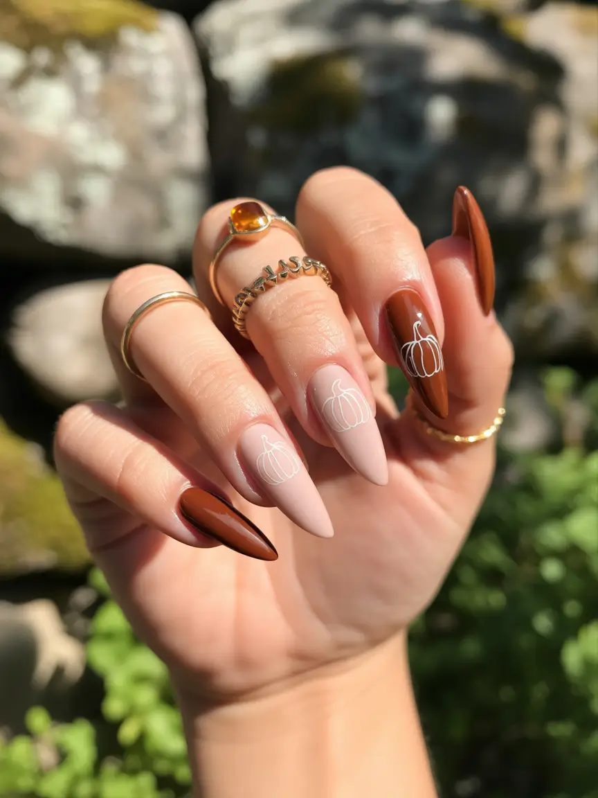 early fall nails ideas 2025 Pumpkin Spice Elegance