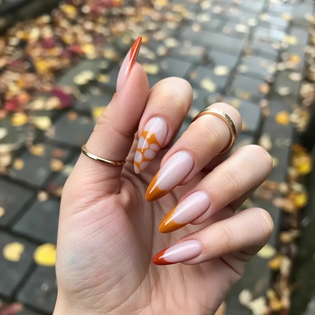 early fall nails ideas 2025 Golden Hour French