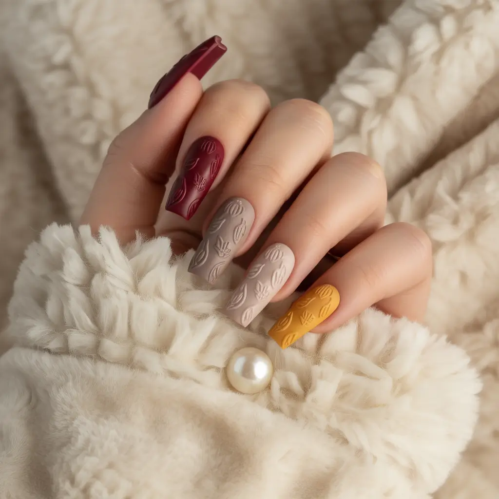 early fall nails ideas 2025 Fireside Colorblock