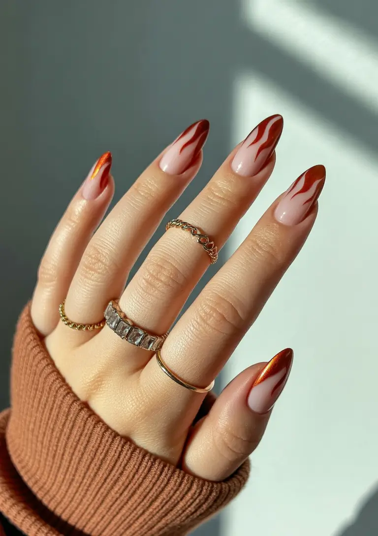 early fall nails ideas 2025 Molten Copper Flames