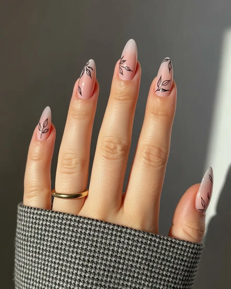 early fall nails ideas 2025 Minimalist Branch Sketch
