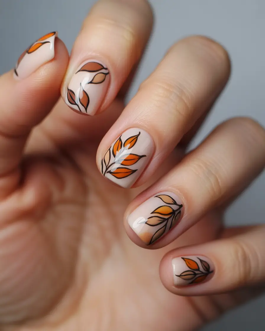 early fall nails ideas 2025 Autumn Leaves in Soft Neutrals