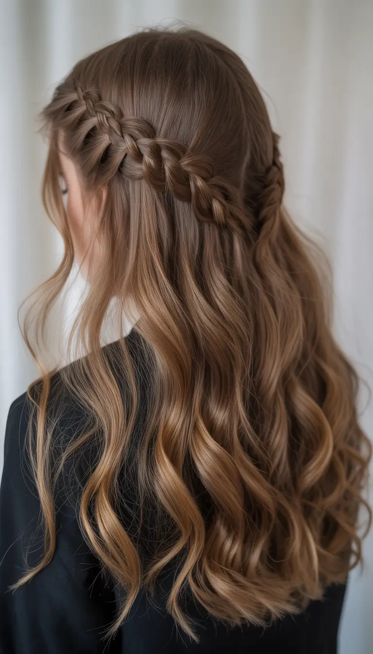 easy fall hairstyles 2025 Waterfall Braid with Loose Waves
