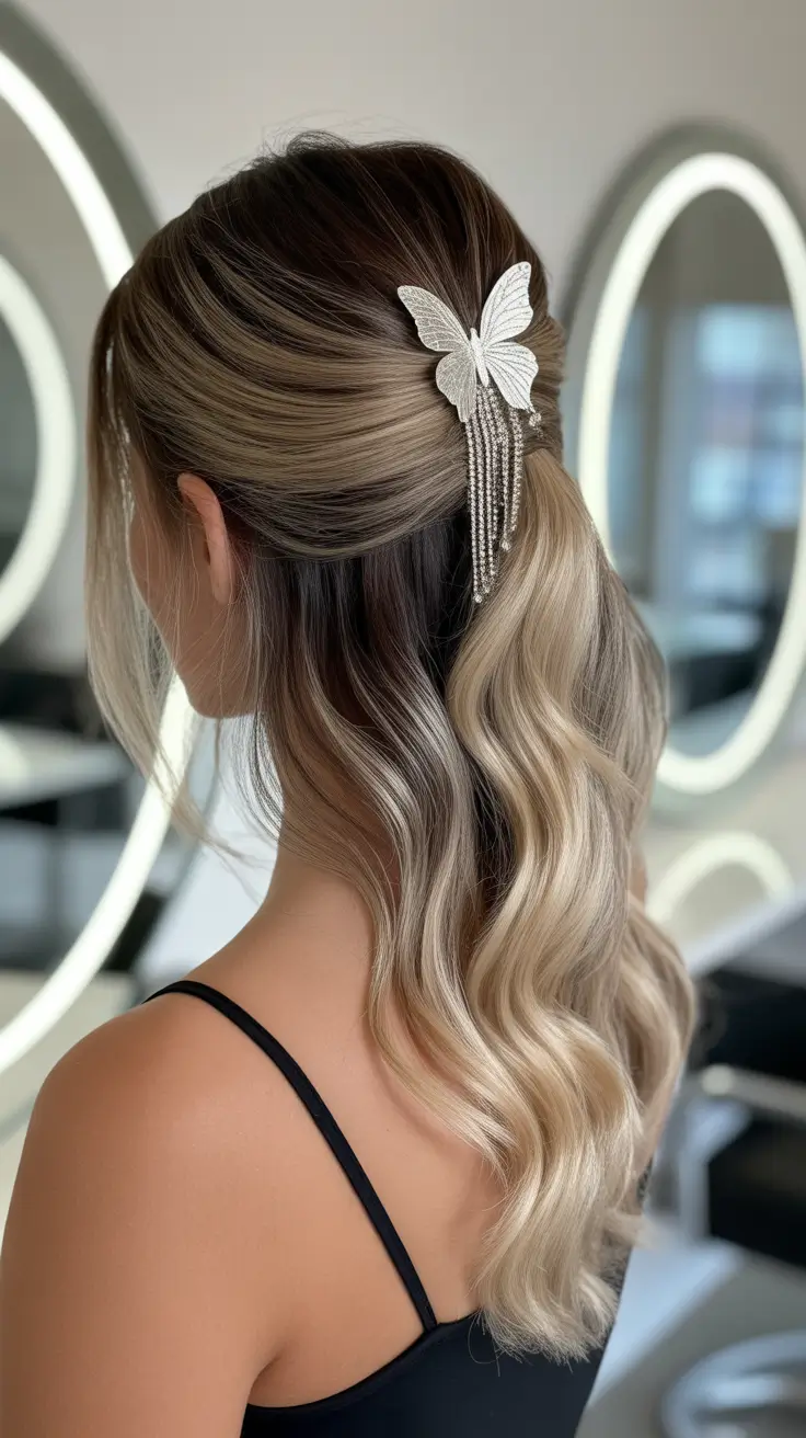easy fall hairstyles 2025 Half-Up with Statement Accessory