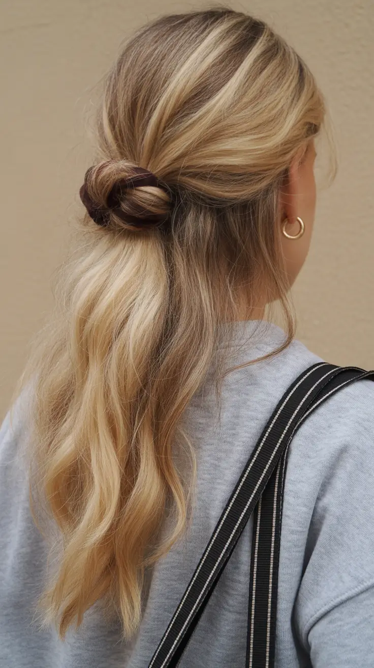easy fall hairstyles 2025 Loose Half Bun with Waves