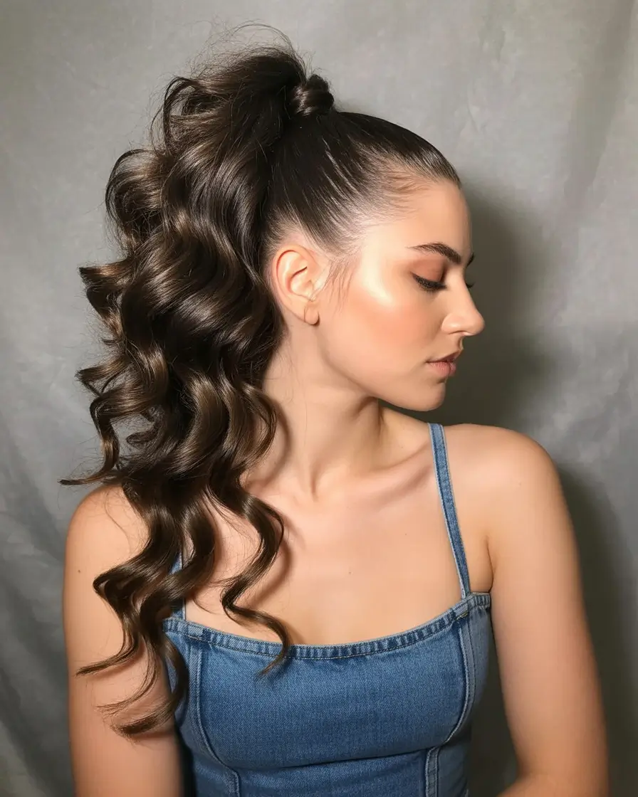 easy fall hairstyles 2025 High Curly Ponytail