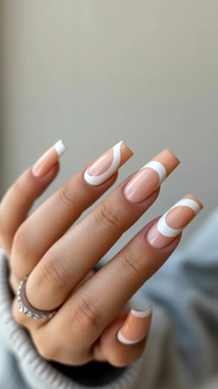 Fall 2025 Nail Color Ideas for Women Over 40 Geometric French with Negative Space