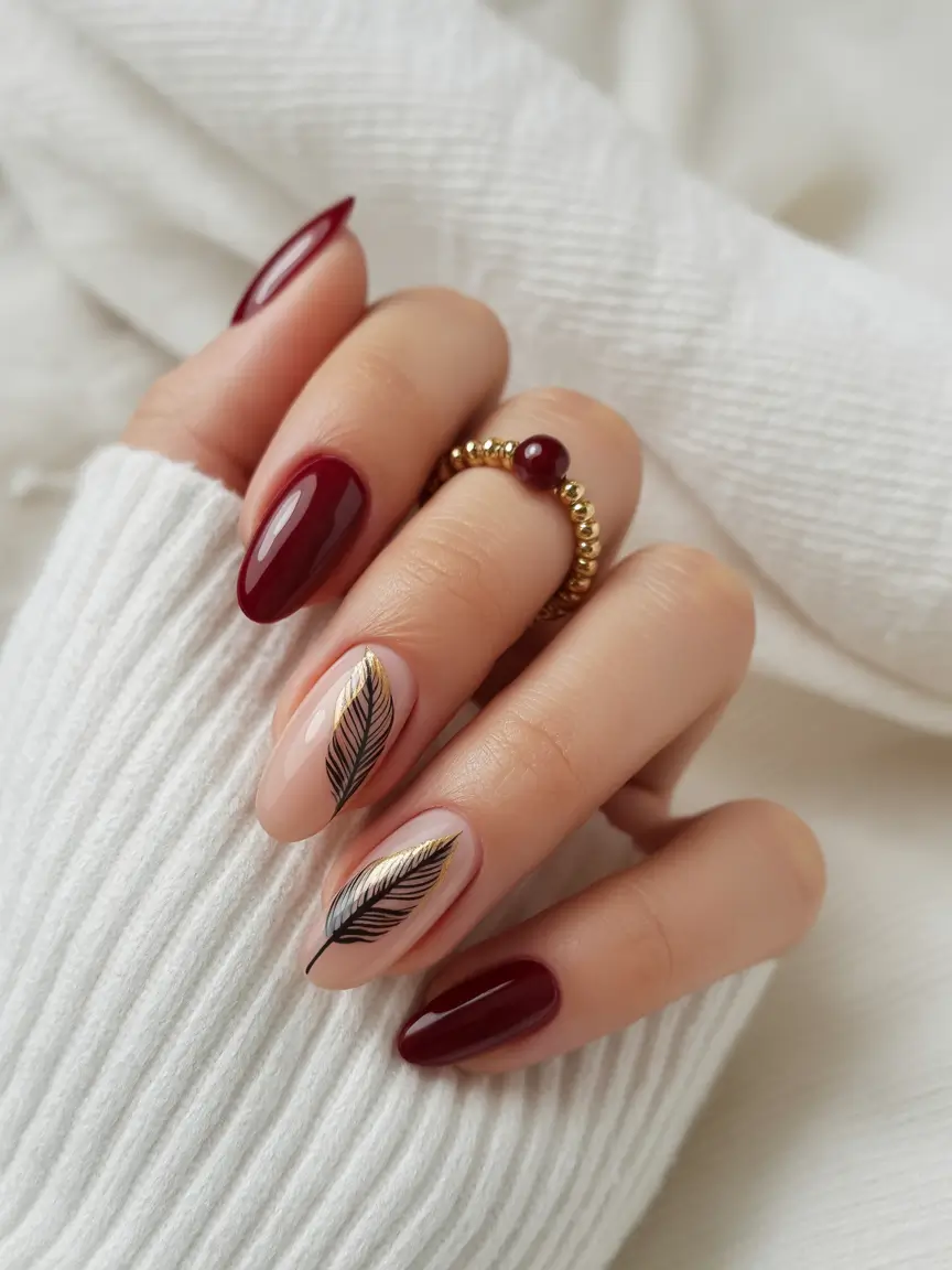 Fall 2025 Nail Color Ideas for Women Over 40 - Classic Burgundy with Botanical Accents