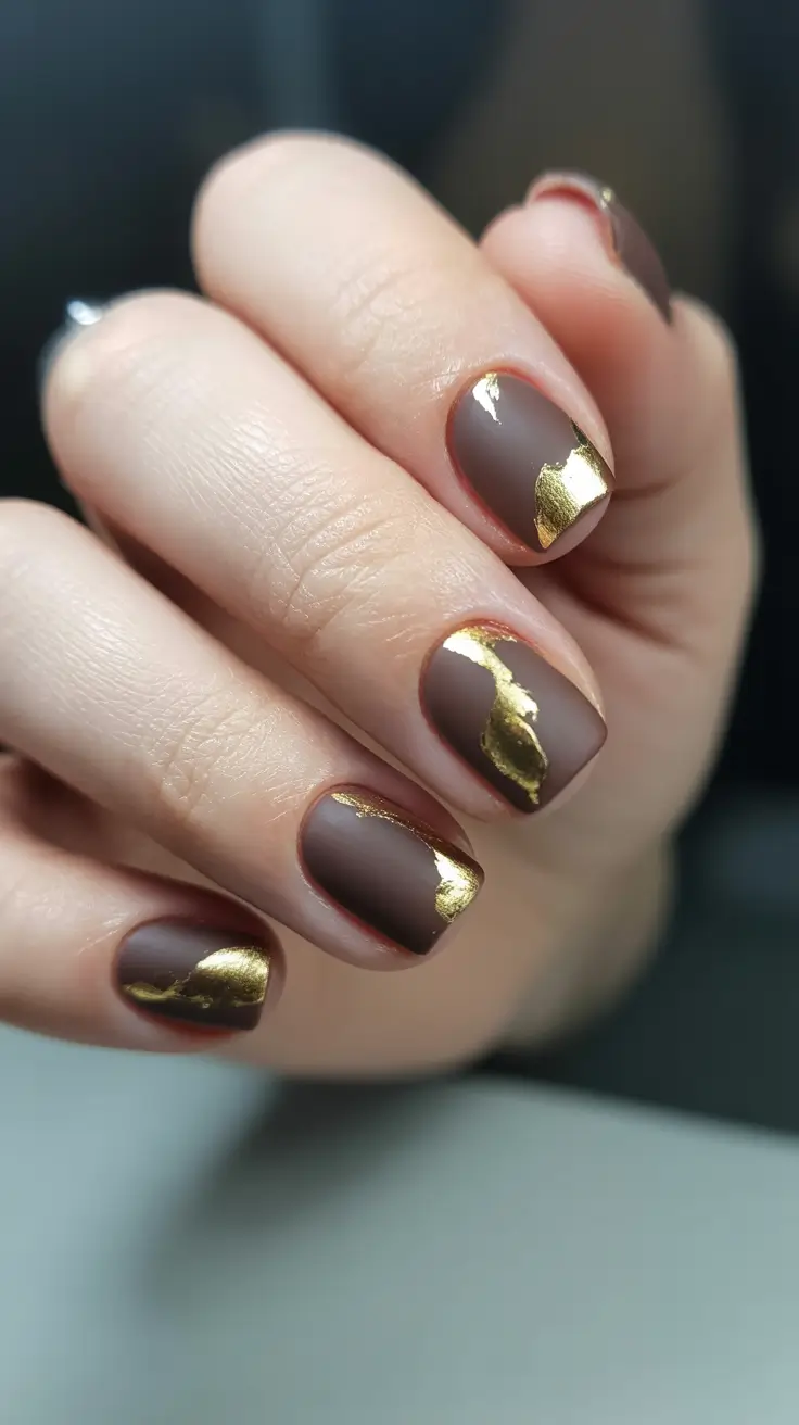 Fall 2025 Nail Color Ideas for Women Over 40 - Rich Mocha with Golden Accents