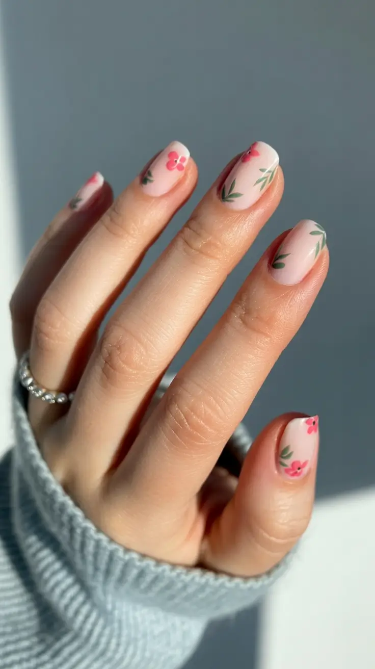 Fall 2025 Nail Color Ideas for Women Over 40 - Soft Florals on a Neutral Base