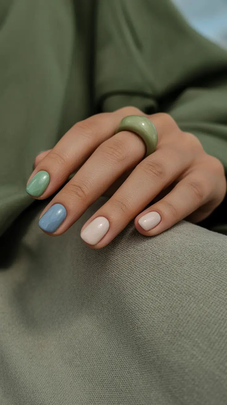 Fall 2025 Nail Color Ideas for Women Over 50 Muted Multicolor Harmony