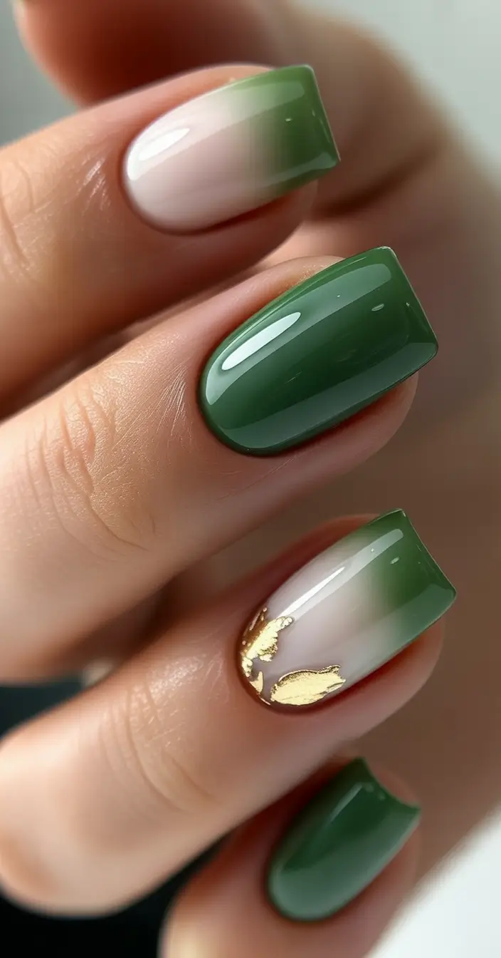 Fall 2025 Nail Color Ideas for Women Over 50 Emerald Fade with Golden Touch