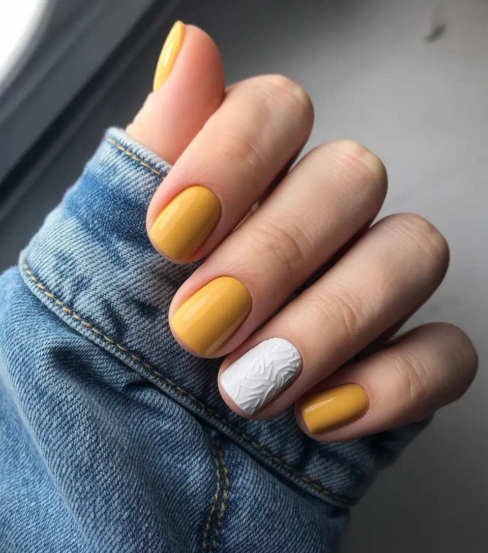 Fall 2025 Nail Color Ideas for Women Over 50 Golden Mustard Pop