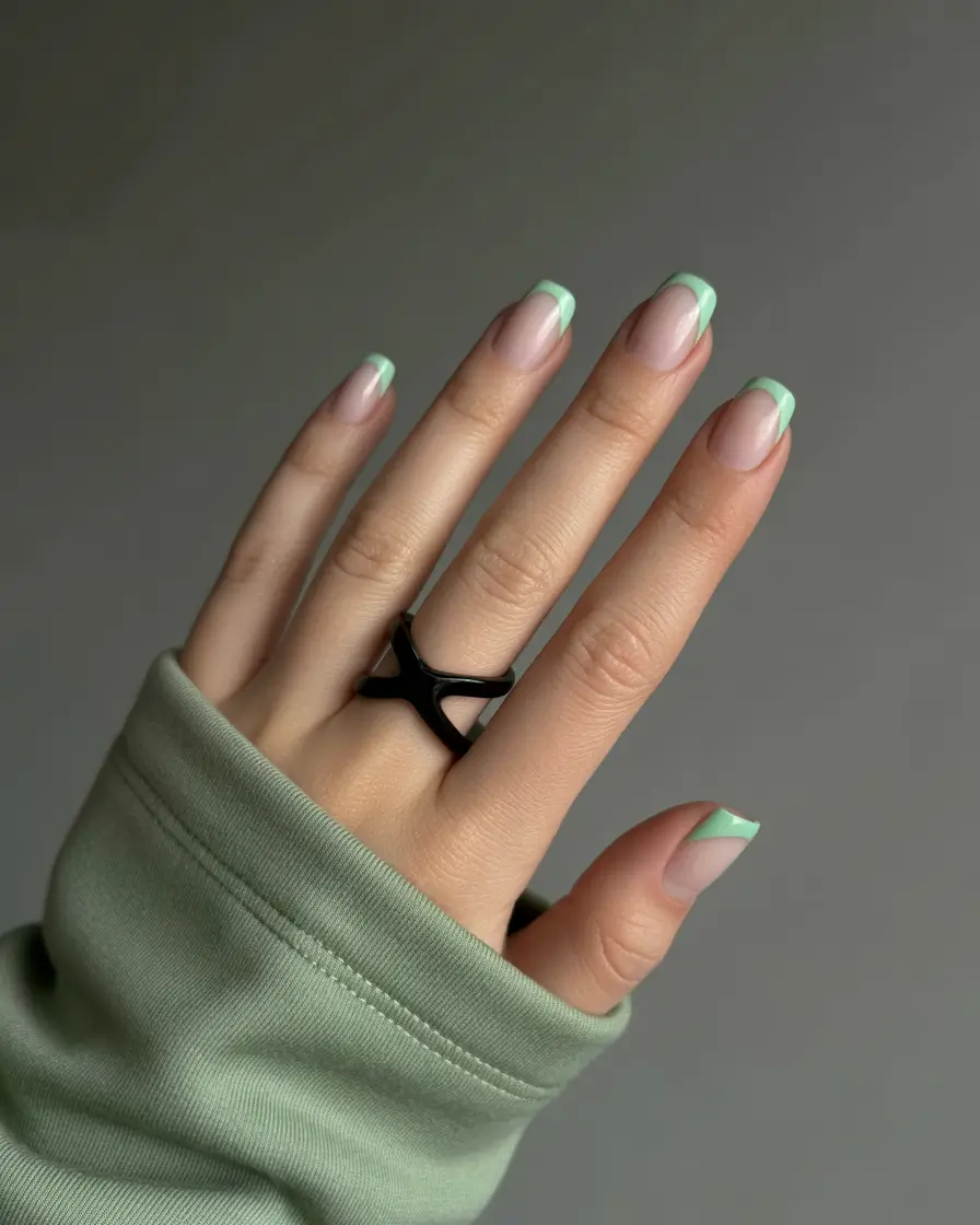 Fall 2025 Nail Color Ideas for Women Over 60 Mint-Tipped French Refresh