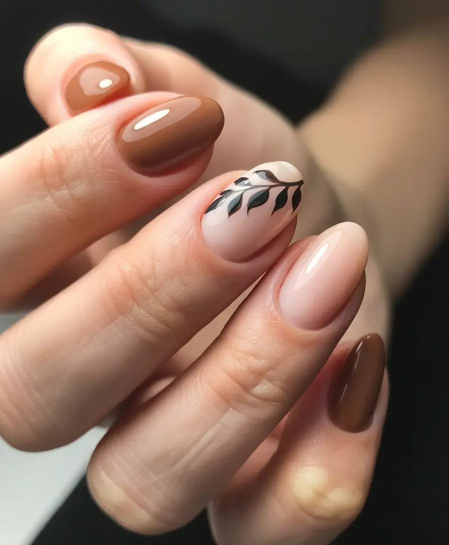 Fall-2025-Nail-Color-Ideas-for-Women-Over-60-Chocolate-Tones-with-Leaf-Accent