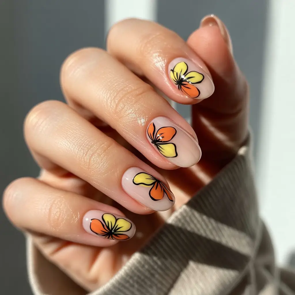 Fall 2025 nail trends Autumn Petals in Orange and Yellow