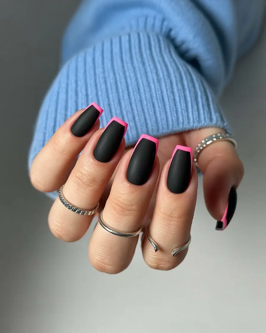 Fall-2025-nail-trends-Matte-Noir-with-Neon-Edge