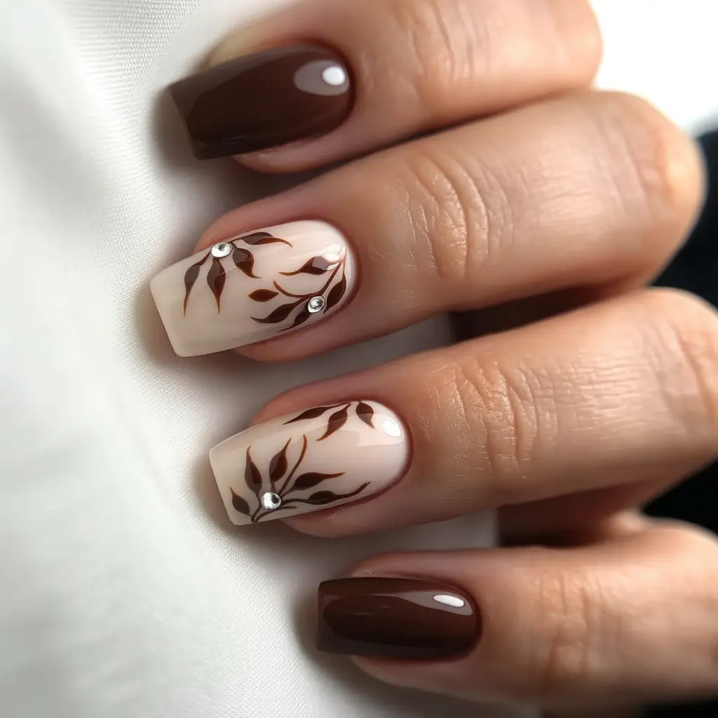 Fall-2025-nail-trends-Chocolate-Elegance-with-Leafy-Accents