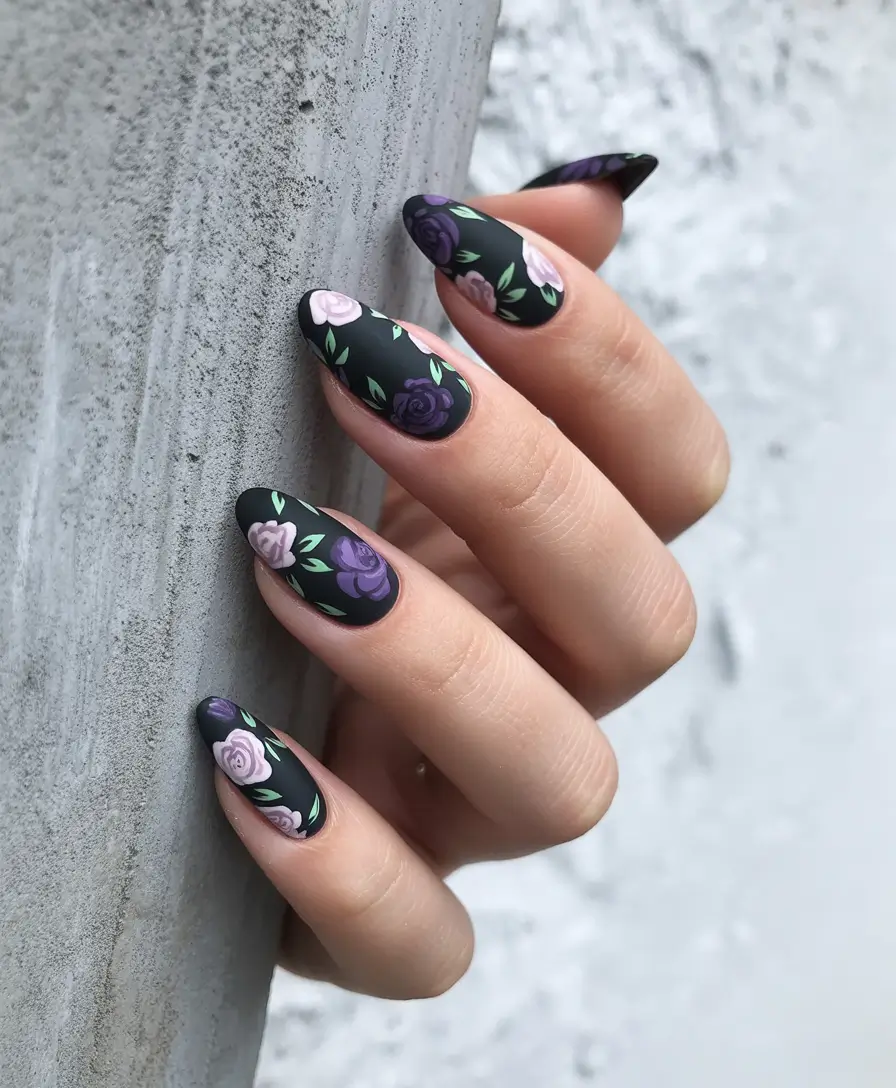 Fall 2025 nail trends Dark Roses with a Matte Finish