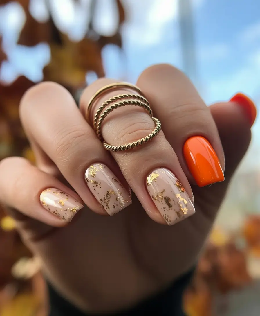Fall-2025-nail-trends-Golden-Leaf-and-Burnt-Orange-Contrast