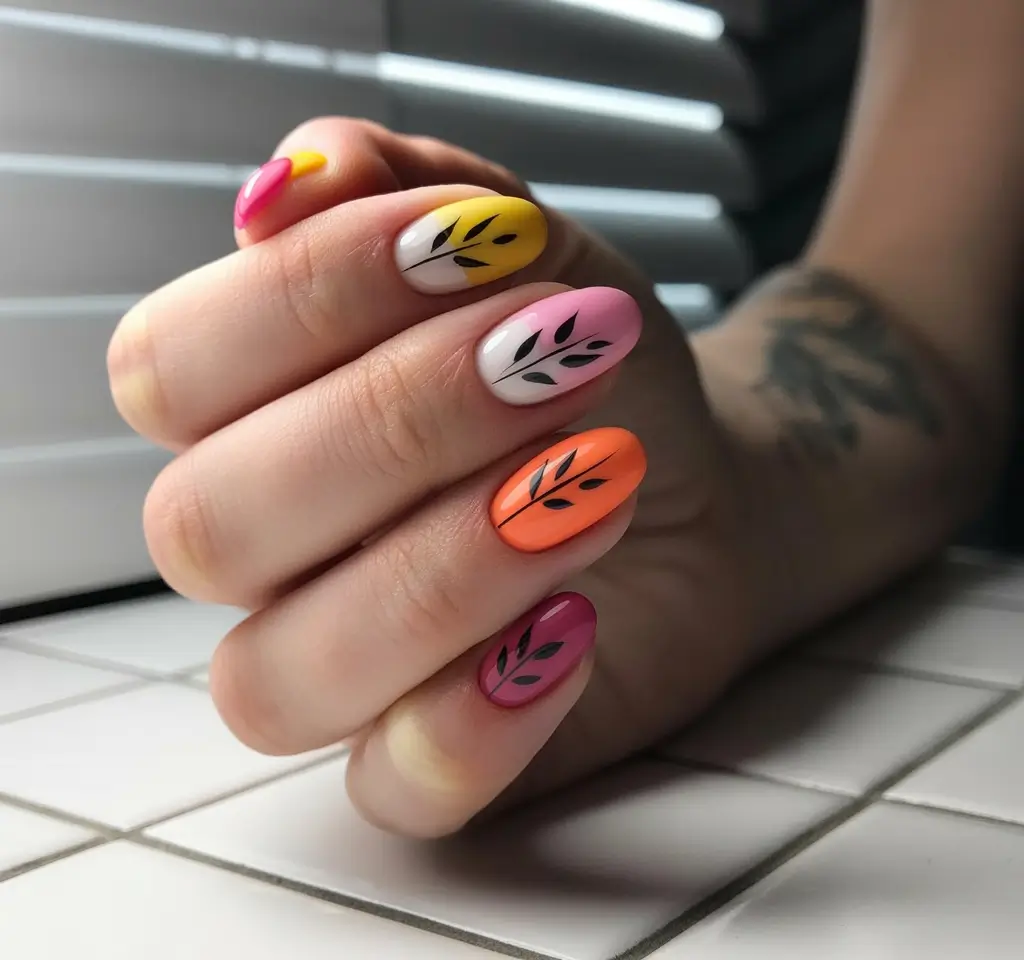 Fall-2025-nail-trends-Rainbow-Harvest-with-Minimalist-Motifs