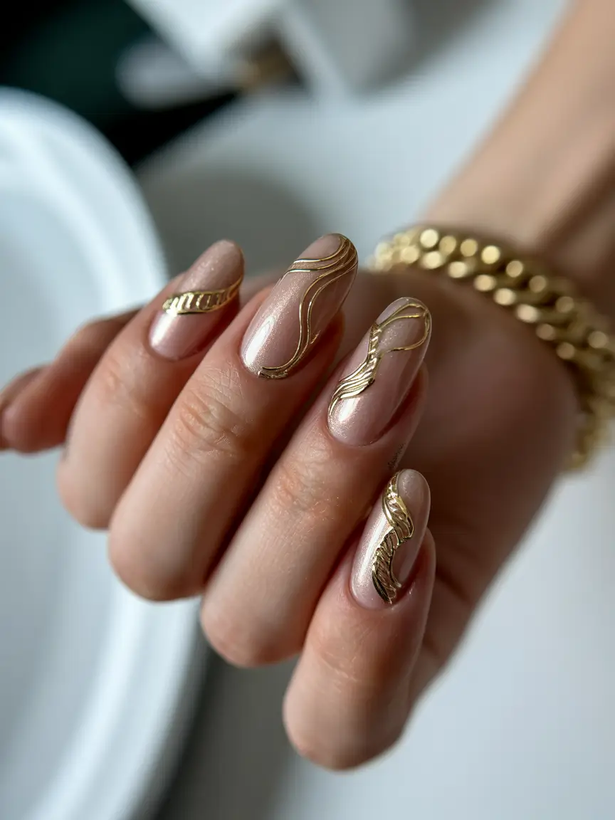 Fall-3D-Nail-Art-2025-Golden-Minimal-Waves