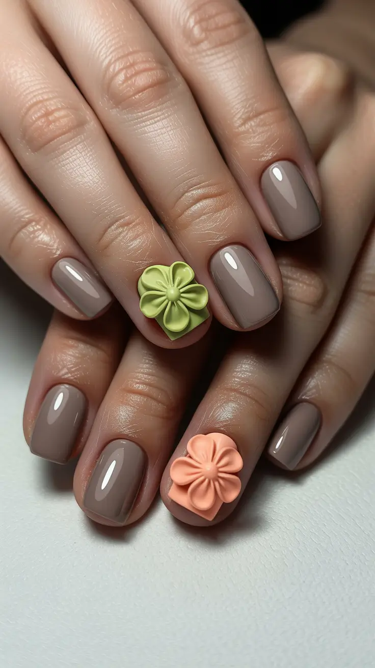 Fall 3D Nail Art 2025 Earthy Neutrals with Floral Accents